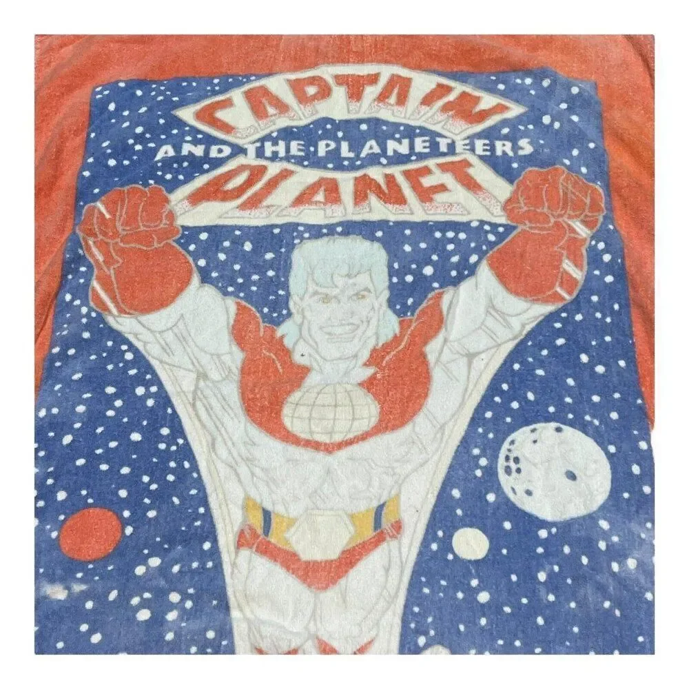 Captain And The Planeteers Planet Beach Towel Vintage 1990 Space Theme LARGE